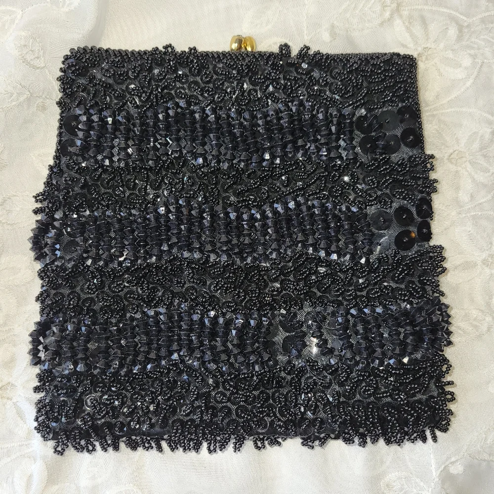 Walborg Richere Black Beaded Purse ~ Vintage ~ 1960s ~ Exquisite! ~ Loose Beads - Picture 8 of 16